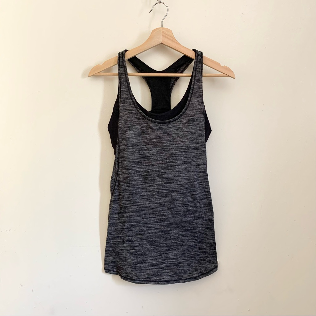Lululemon Gray On Trac Heathered Black Tank With Built In Black Sports Bra Us 8